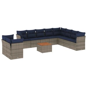 vidaXL Salon de jardin 11 Pièces avec coussins gris résine tressée