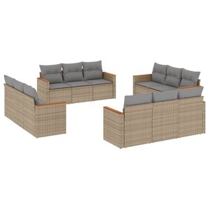 vidaXL Salon de jardin et coussins 12 Pièces mélange beige résine tressée