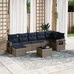 vidaXL Salon de jardin 8 Pièces avec coussins gris résine tressée