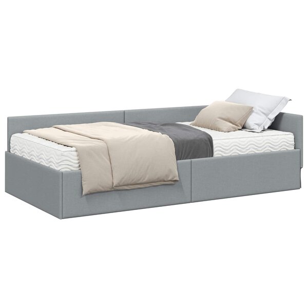 vidaXL Cadre de lit d'angle avec matelas Autre 2 Pièces Gris clair tissu