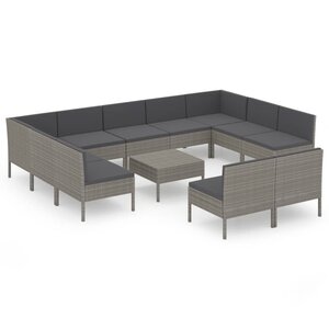 vidaXL Salon de jardin 12 Pièces avec coussins Résine tressée Gris
