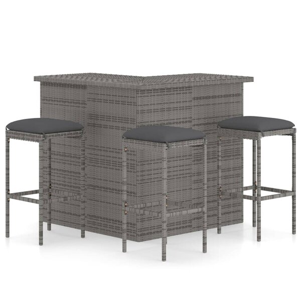vidaXL Ensemble de bar de jardin 4 Pièces et coussins Résine tressée Gris