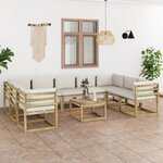 vidaXL Salon de jardin 10 Pièces avec coussins bois de pin imprégné