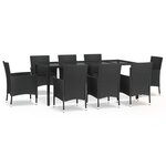 vidaXL Ensemble à manger jardin 9Pièces et coussins noir résine tressée