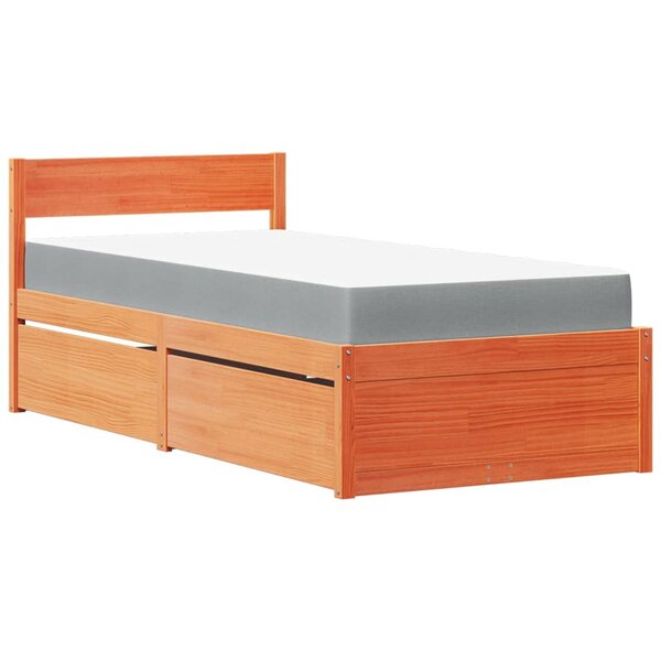 vidaXL Lit avec tiroirs/matelas cire marron 100x200 cm bois massif pin