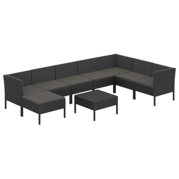 Salon de jardin meuble d'extérieur ensemble de mobilier 9 pièces avec coussins résine tressée noir 02_0018163