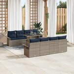 vidaXL Ensemble de canapé de jardin avec coussin 9 Pièces Gris Poly rotin