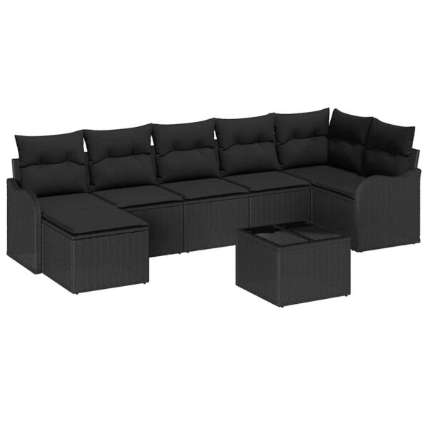 vidaXL Ensemble de canapé de jardin avec coussin 8 Pièces Noir Poly rotin