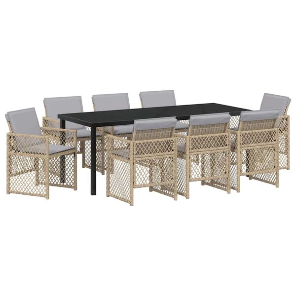 vidaXL Ensemble de salle à manger pour jardin 9 Pièces Beige polyrotin