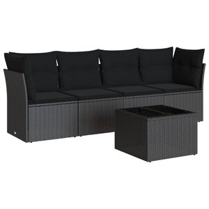 vidaXL Salon de jardin 5 Pièces avec coussins noir résine tressée