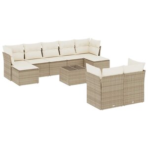 vidaXL Salon de jardin avec coussins 10 Pièces beige résine tressée