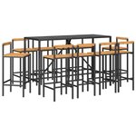 vidaXL Ensemble de bar jardin 11Pièces noir poly rotin/bois massif acacia