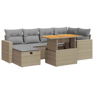 vidaXL Salon de jardin avec coussins 8 Pièces beige résine tressée acacia