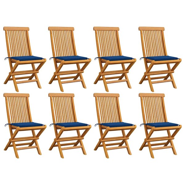 vidaXL Chaises de jardin avec coussins bleu royal lot de 8 Teck massif