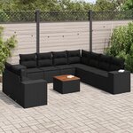 vidaXL Salon de jardin 10 Pièces avec coussins noir résine tressée