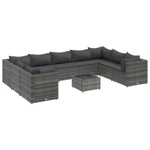 vidaXL Salon de jardin 10 Pièces avec coussins Gris Résine tressée