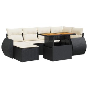 vidaXL Salon de jardin 7 Pièces avec coussins noir résine tressée