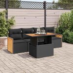 vidaXL Salon de jardin 5 Pièces avec coussins noir résine tressée acacia