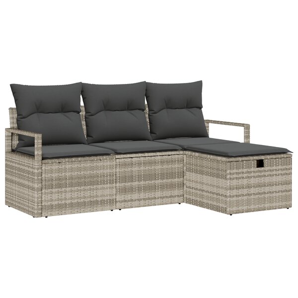 Set de canapé de jardin vidaXL 4 pièces avec coussins Gris clair Poly Rotin
