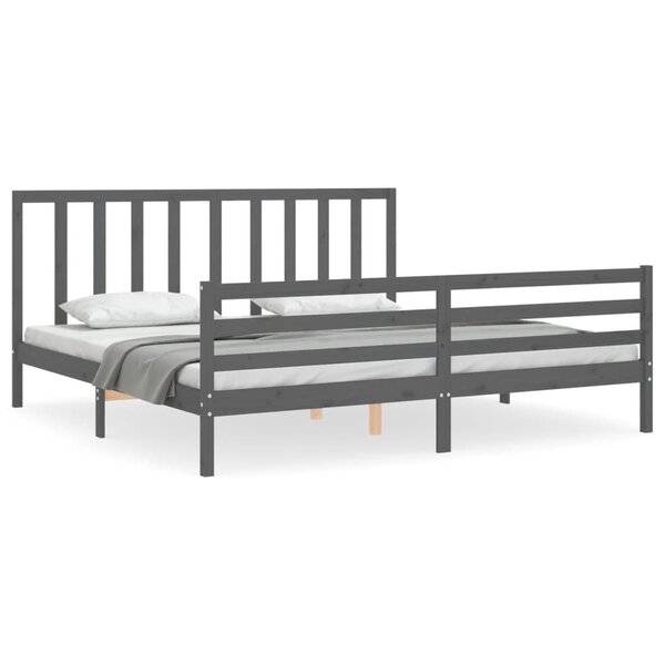 vidaXL Cadre de lit avec tête de lit gris 200x200 cm bois massif