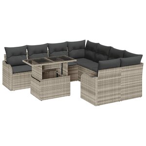 vidaXL Ensemble de canapé de jardin 9 Pièces Gris clair Polyrotin