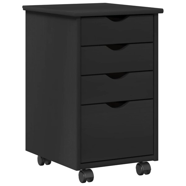 vidaXL Cabinet roulant avec roue Noir 34 x 39 x 56 cm Pin massif