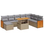 vidaXL Salon de jardin avec coussins 9 Pièces beige résine tressée acacia