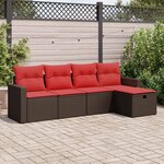 vidaXL Salon de jardin avec coussins 5 Pièces marron résine tressée