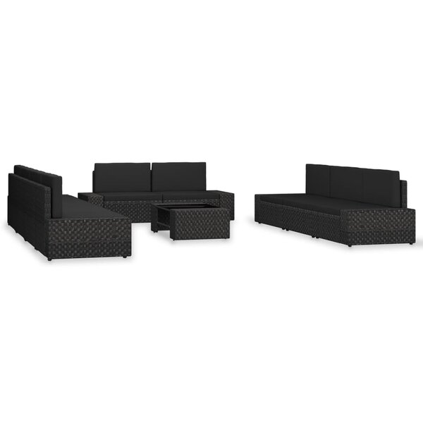 vidaXL Salon de jardin 10 Pièces Résine tressée Noir