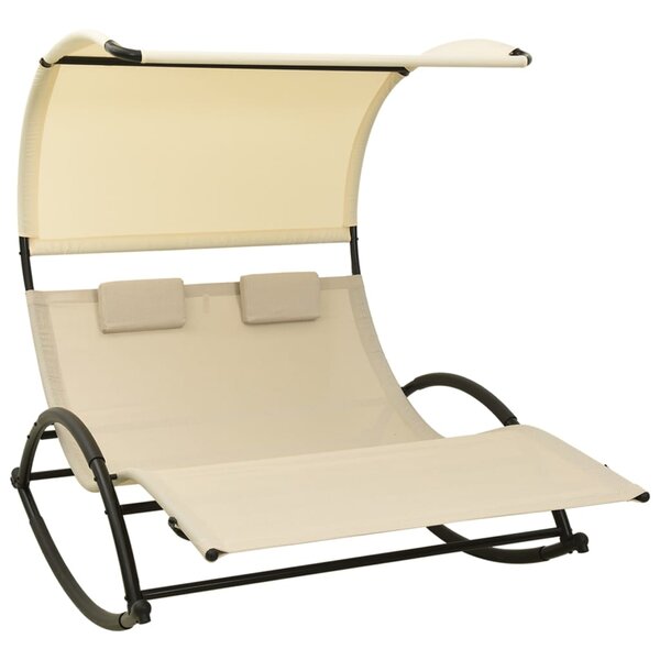 vidaXL Chaise longue double avec auvent Textilène Crème
