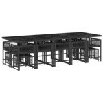 vidaXL Ensemble à manger de jardin 15 Pièces coussins noir résine tressée