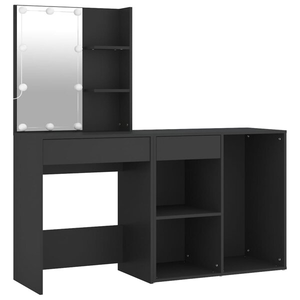 vidaXL Coiffeuse à LED avec armoire noir bois d'ingénierie