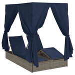 vidaXL Chaiselongue double avec toit et rideaux avec des rideaux Gris