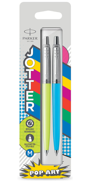 Parker jotter originals - 2 stylos bille - vert et bleu - recharge bleue pointe moyenne - sous blister