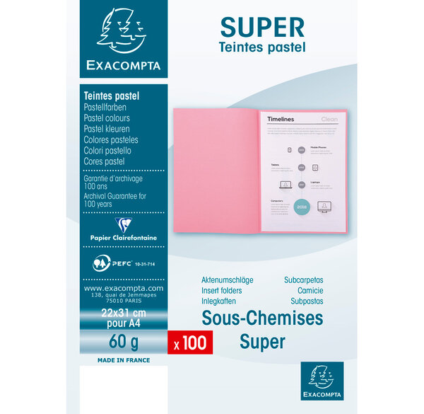 Paquet de 100 sous-chemises SUPER 60g 22x31cm Bulle EXACOMPTA