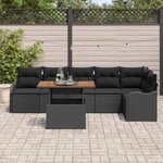 vidaXL Ensemble de canapé de jardin avec coussin 7 Pièces Noir