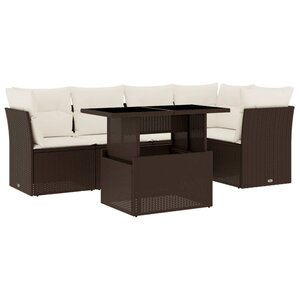 vidaXL Salon de jardin avec coussins 6 Pièces marron résine tressée