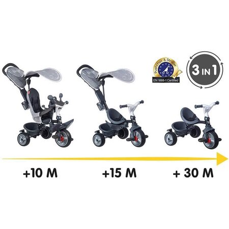 Smoby - Tricycle Baby Driver Plus Gris - Vélo Evolutif Enfant Des 10 Mois -  Roues Silencieuses - Frein de Parking - La Poste