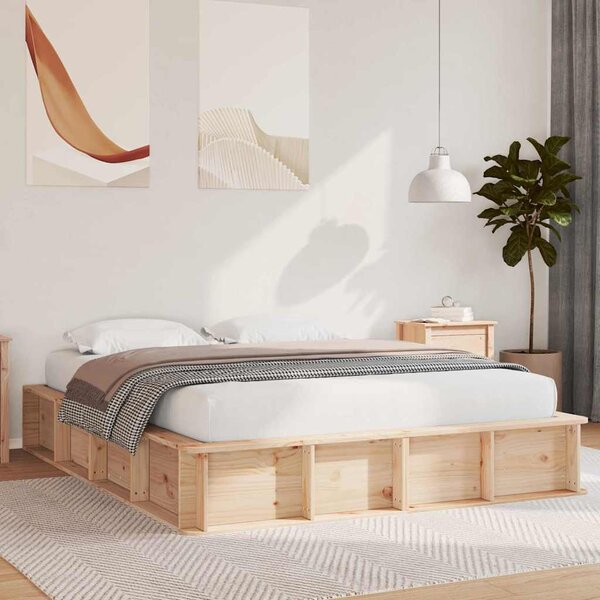 Cadre De Lit Plateforme Avec Tables De Chevet Intégrées – 140x200 Cm | Bois De Pin Massif Naturel | Style Minimaliste Et Moderne