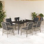 vidaXL Ensemble à manger de jardin et coussins 7 Pièces gris clair rotin