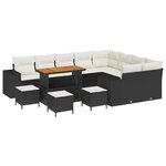 Canapés de Jardin 13 Pièces avec Coussins Rattan Poly Noir Acacia