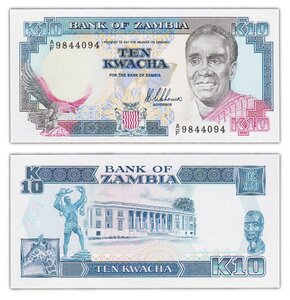 Billet de collection 10 kwacha 1989-1991 zambie - neuf - p31a