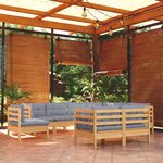 vidaXL Salon de jardin 9 Pièces avec coussins gris bois de pin massif