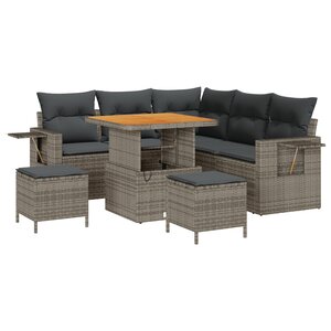 Ensemble de Canapés de Jardin 8 pièces avec Coussins Gris Poly Rattan Acacia