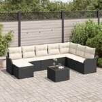 vidaXL Ensemble de canapé de jardin 9 Pièces Noir et blanc Poly rotin