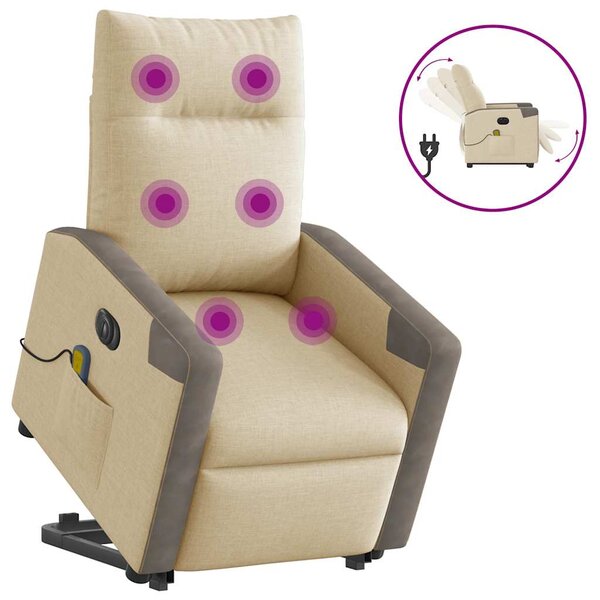 vidaXL Fauteuil inclinable de massage électrique Crème Tissu