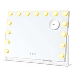 Miroir coiffeuse contrôle tactile 15 ampoules LED ports de charge miroir grossissant détachable 10x 3 températures de couleur support de téléphone 58 x 43 cm blanc mat 12_0006596