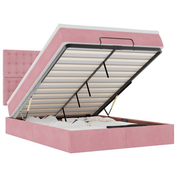 vidaXL Cadre de lit ottoman avec matelas rose 140x190 cm velours
