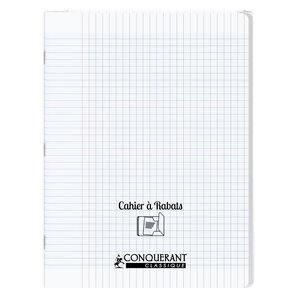 Cahier à rabat agrafé 24x32cm 96P 90G grands carreaux polypro incolore CONQUÉRANT