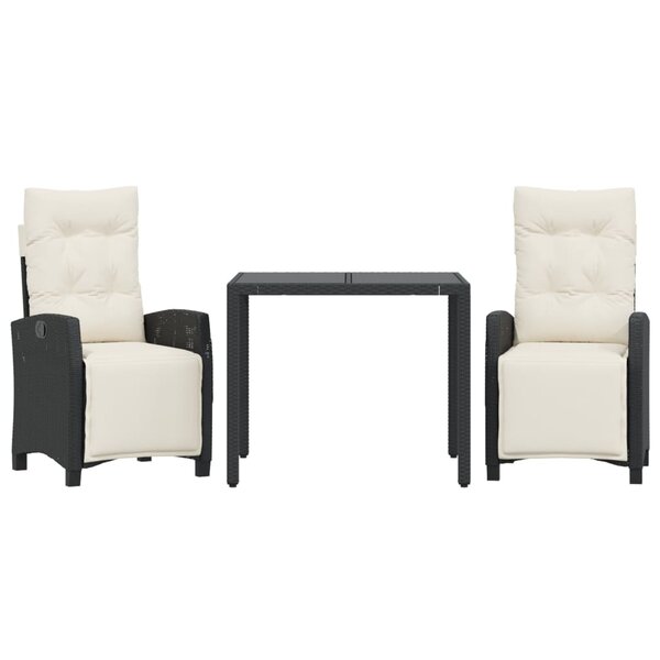 vidaXL Ensemble à manger de jardin avec coussins 3 Pièces Noir